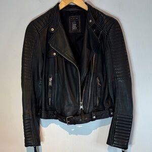Zara Black sheep Leather moto Biker Jacket size small
